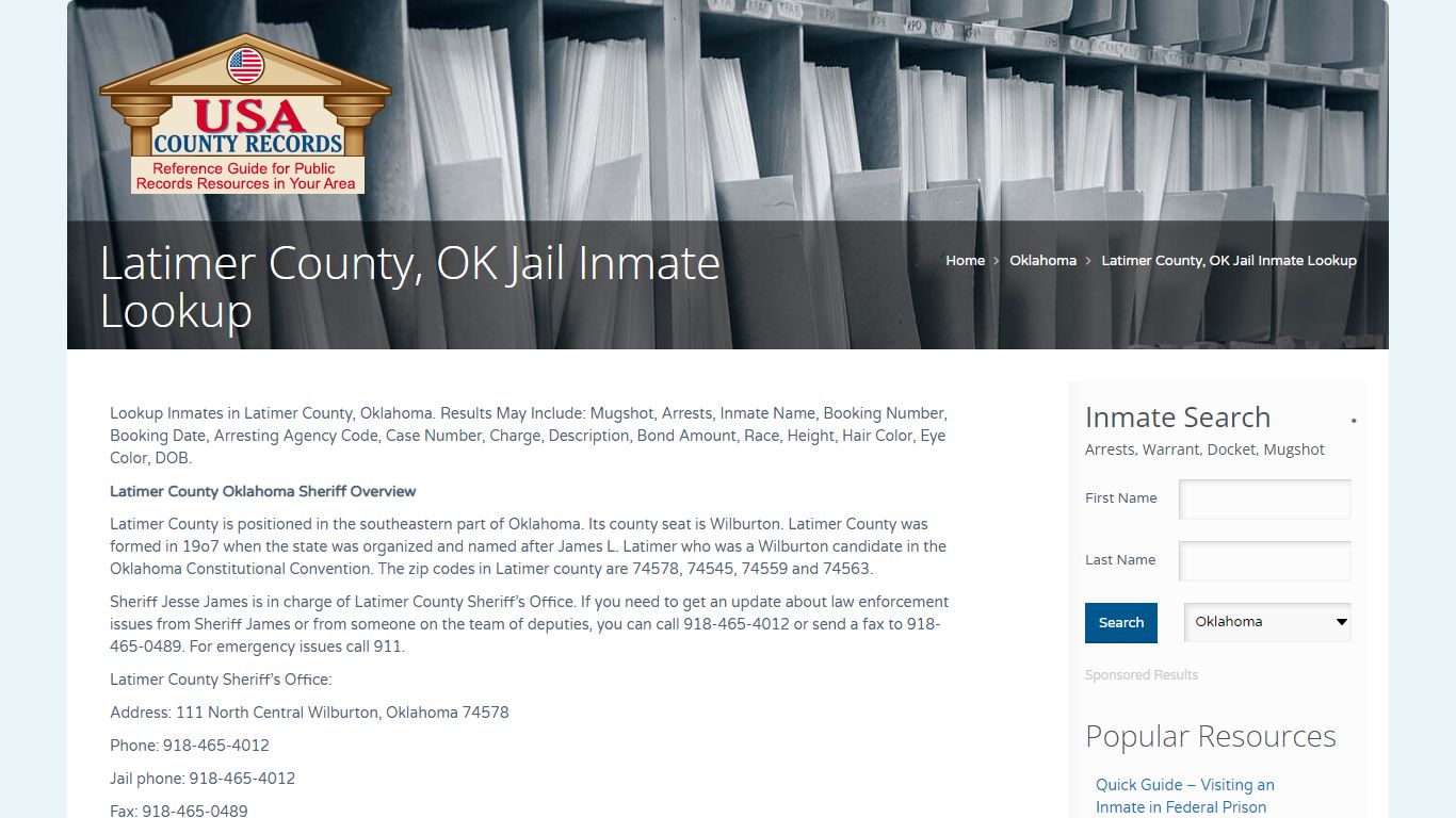 Latimer County, OK Jail Inmate Lookup | Name Search